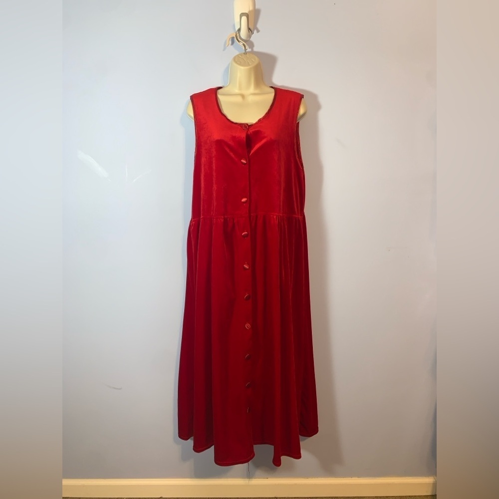 FADS vintage velvet Red button down front Sleeveless Dress jumper size XL